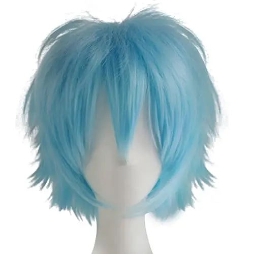 Light blue short Rei-style cosplay wig with bangs