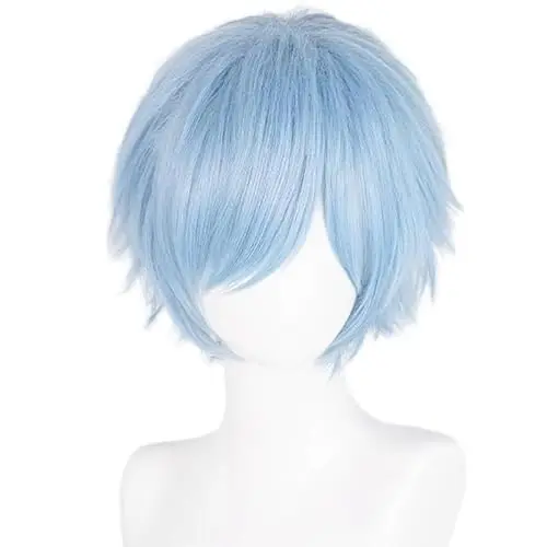 LABEAUTE light blue anime short cosplay wig with bangs