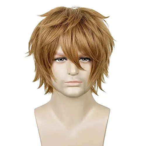 LABEAUTE anime short brown cosplay wig with bangs