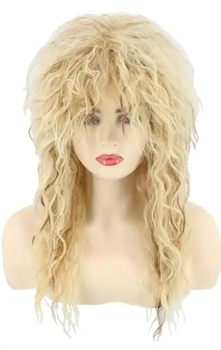 Blonde curly shaggy afro wig for 80s rock look