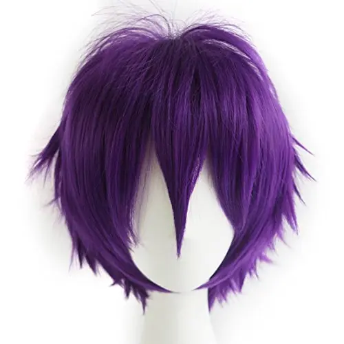 LABEAUTE short fluffy lavender anime wig with bangs