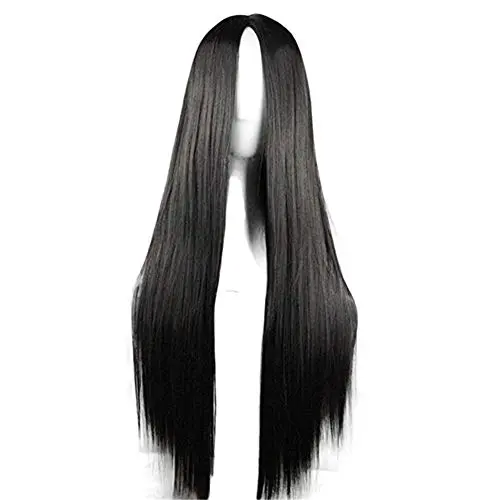 Long straight black wig with silicone top