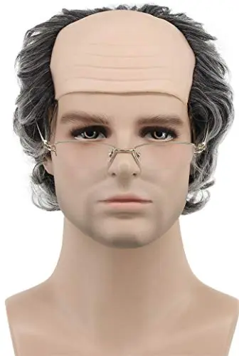 Karlery short curly old man bald cap wig in grey