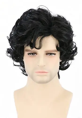 Topcosplay short curly black layered man wig