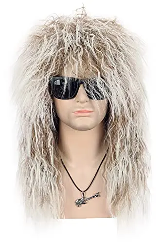 VGbeaty long curly brown gradient white mullet wig with included wig cap