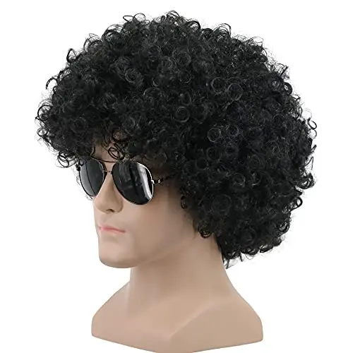 Black short curly fluffy afro wig with adjustable cap