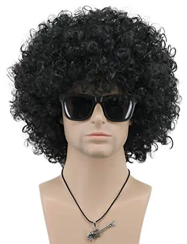 VGbeaty Short Wave Black Rocker Afro Wig