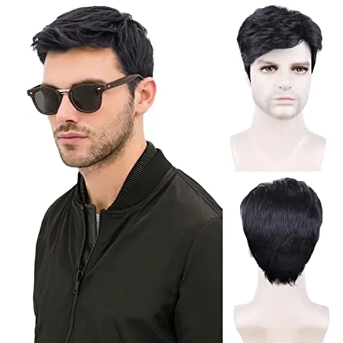 Creamily Men's Short Black Curly Wig