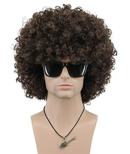 Dark brown wavy afro wig with rocker-inspired shape
