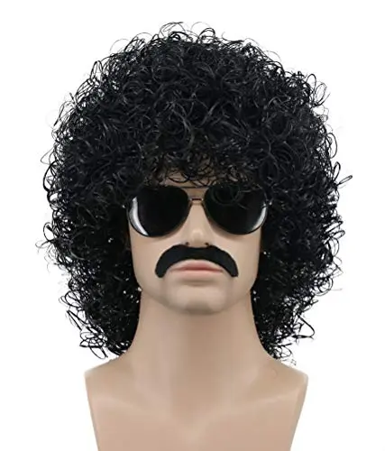 karlery adult mens short curly black rocker mustache beard afro wig product image