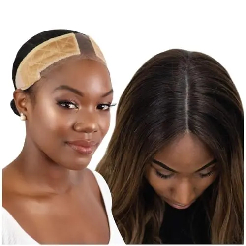 Nude velvet wig grip band with reinforced Swiss lace hairline