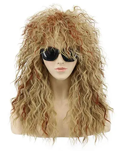 VGbeaty long curly brown and blonde wave mullet wig