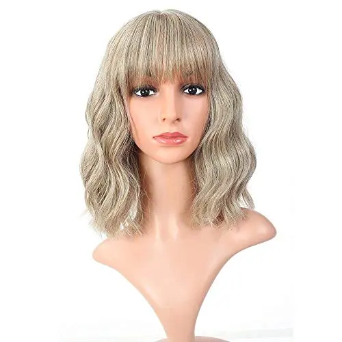 FAELBATY short bob with air bangs mix khaki blonde wig