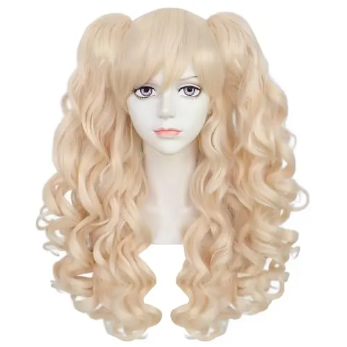 Long light blonde pigtail cosplay wig with soft waves