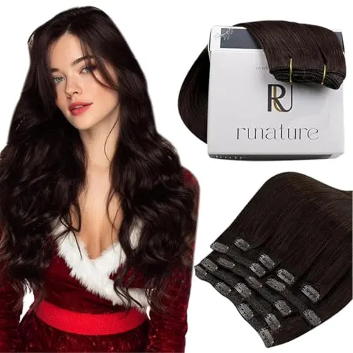 RUNATURE clip-in hair extensions in brown shade on a plain background
