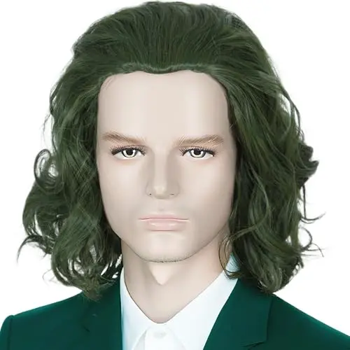 Linfairy Short Green Clown Wig curly Halloween costume wig