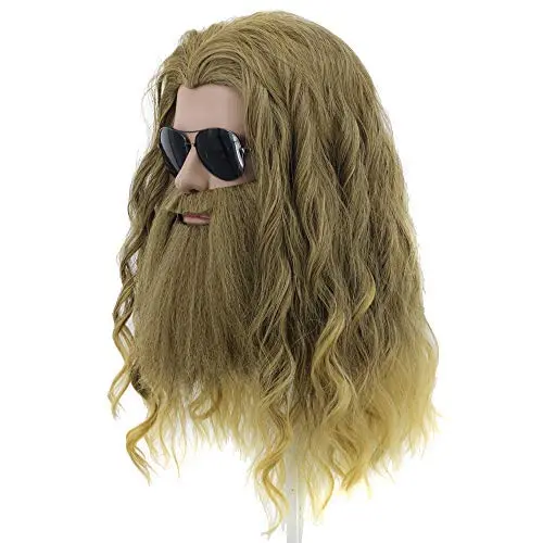 YUEHONG long curly blonde superhero wig with beard product image