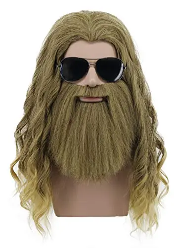 Karlery Men Long Curly Golden Brown Beard Wig Anime Costume Wig