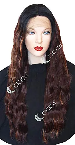 CiCiCa 28-inch loose curly lace front wig with black roots and honey blonde highlights