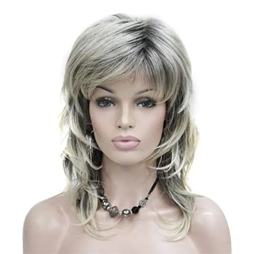 Lydell long wavy blonde synthetic wig with bangs