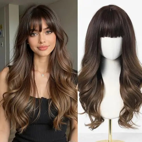 Front view of Esmee 24-inch long wavy brown ombre wig