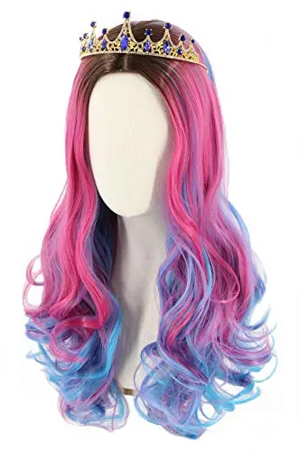 Topcosplay kids Audrey wig with long wavy pink and blue hair