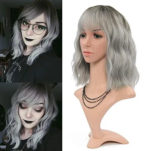 FAELBATY ombre grey bob wig with bangs