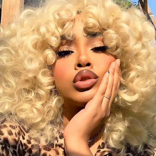 Blonde short bob curly afro wig with bangs