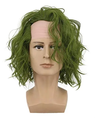 VGbeaty Adult Men Bald Short Curly Dark Green Wig