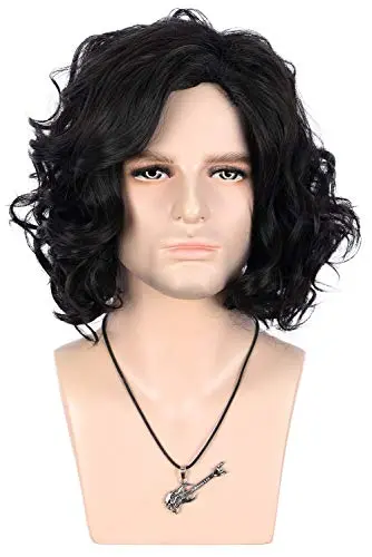Short black curly wig on a man