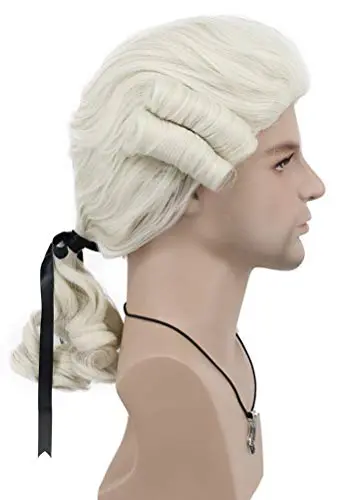Beige long curly colonial judge wig with adjustable size