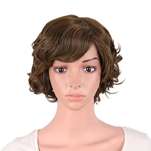 MapofBeauty 11.8 inch women short curly side bangs fashion wig in brown