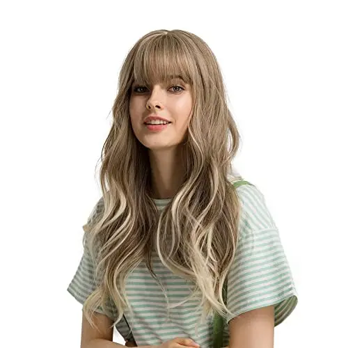 Esmee 24-inch long wavy synthetic blonde wig with bangs