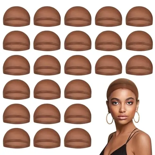MYKURS dark brown wig caps, bulk pack of 24 stocking caps