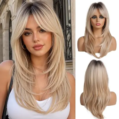 OUFEI 20 Inch Straight Synthetic Wig with Bangs