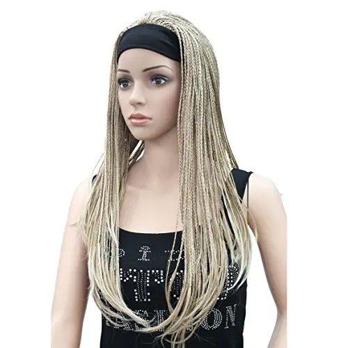 Long blonde afro braided twist wig with hand-tied hairline on mannequin