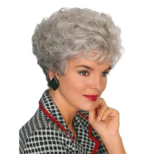 GNIMEGIL short ombre gray wig with silver curly hair and heat-resistant synthetic fibre