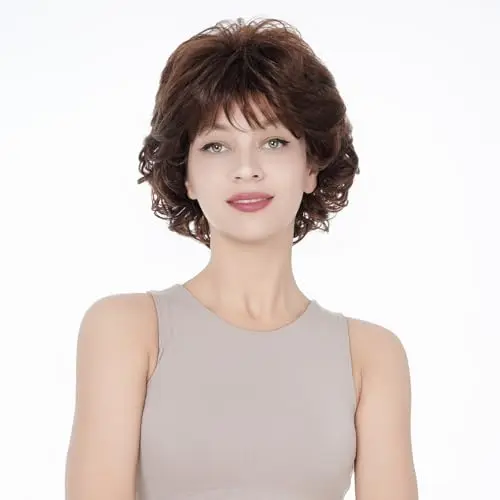 Lydell brown layered curly wig with bangs