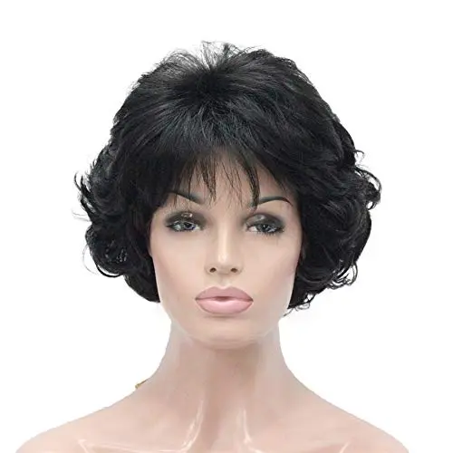 Lydell Short Wavy Curly Layered Wig in Black Darkest Brown