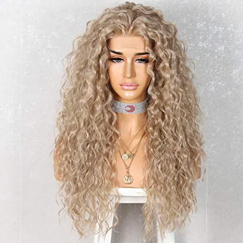 Sapphirewigs Ash Blonde Deep Curly Lace Front Wig 26 Inch