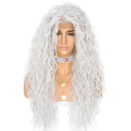 Sapphirewigs deep curly white lace front wig with 26-inch natural curls