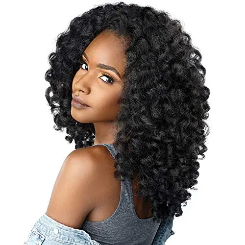 Textured synthetic half wig with 3B-4C curls in off black