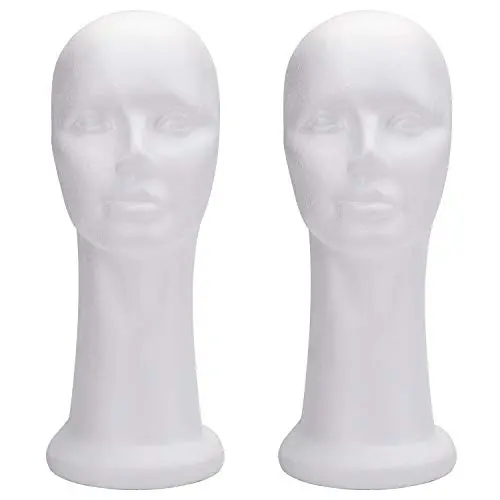 Two white female foam mannequin heads for wigs and hats