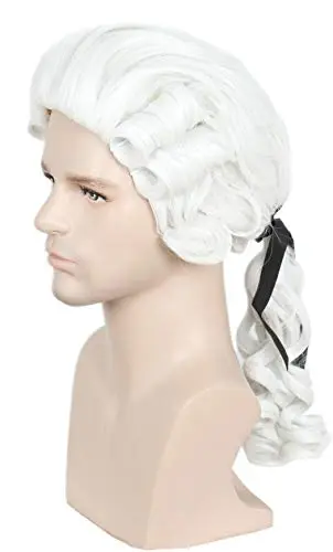 White historical curly barrister wig with tight curls on a mannequin head