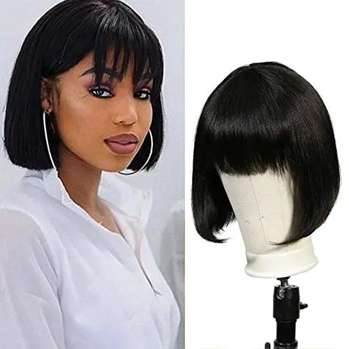 Joedir 8-inch black bob wig with bangs human hair