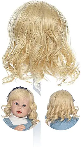 Golden short curly reborn doll wig