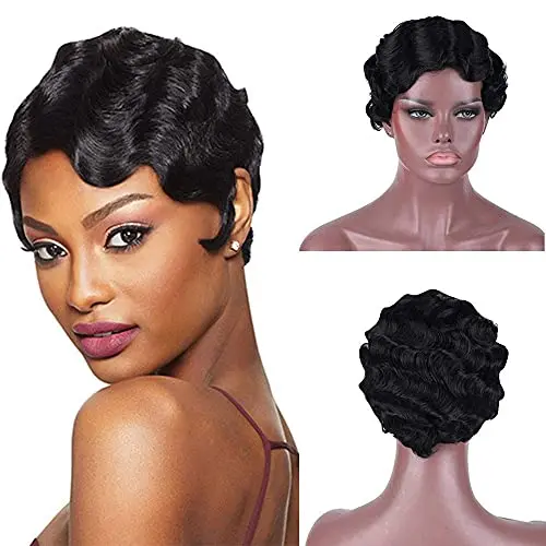 Bybrana Hair short finger wavy curly human hair wig