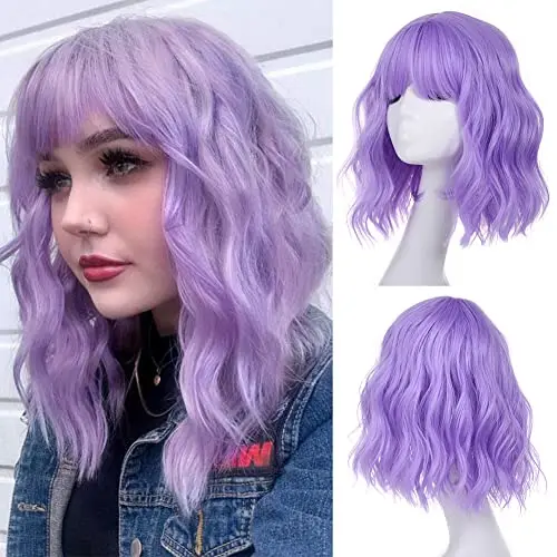 LEEVEN short bob wig with air bangs in light purple