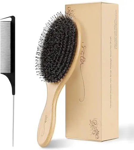 Vista boar bristle hair brush with bamboo handle