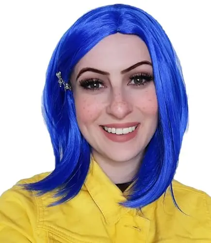 ALLAURA adult blue bob wig with dragonfly hair clip